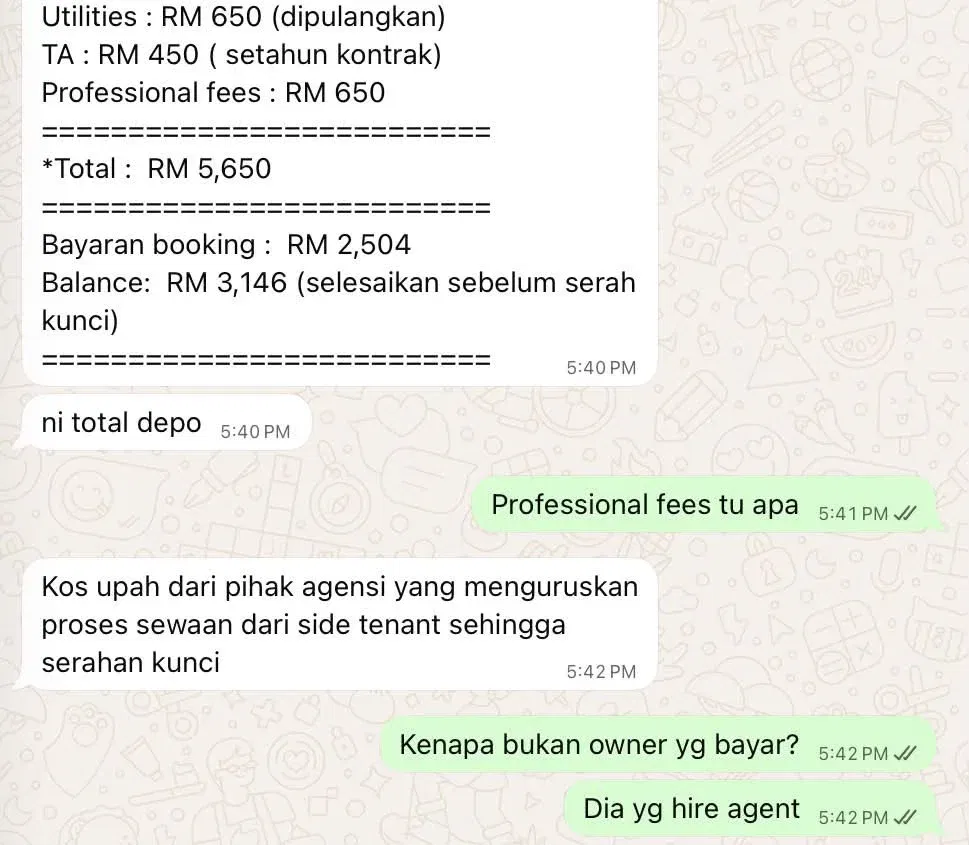 wk m’sian tenant questions rm ‘professional fee’, claims property agent went silent after she asked why.