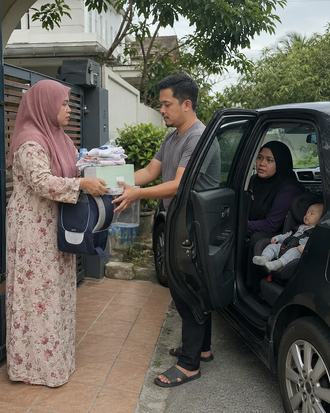 wk no basic courtesy m’sian giving away free baby items has to carry everything to recipients while they sit in car