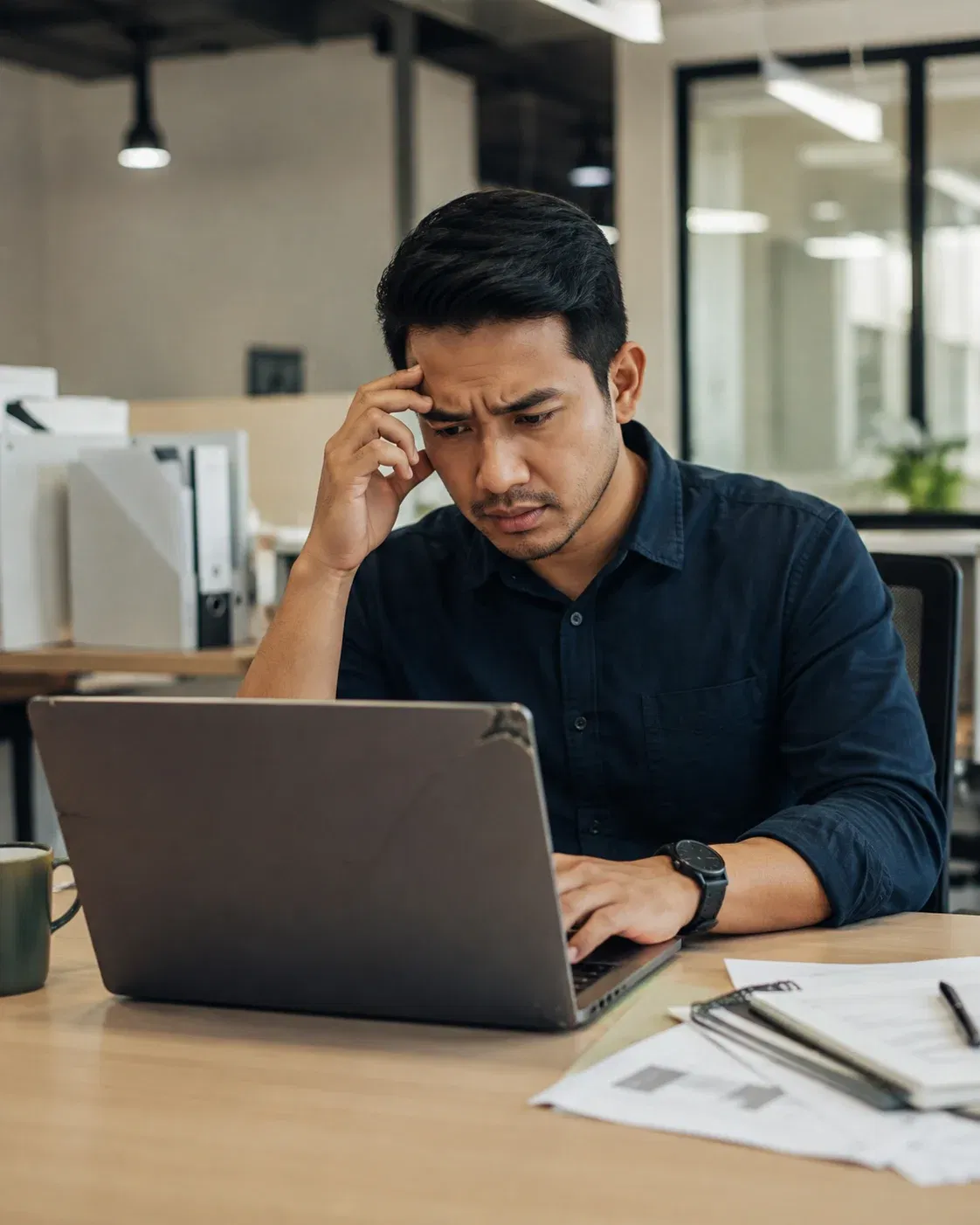  wk puzzled professional at the office desk 