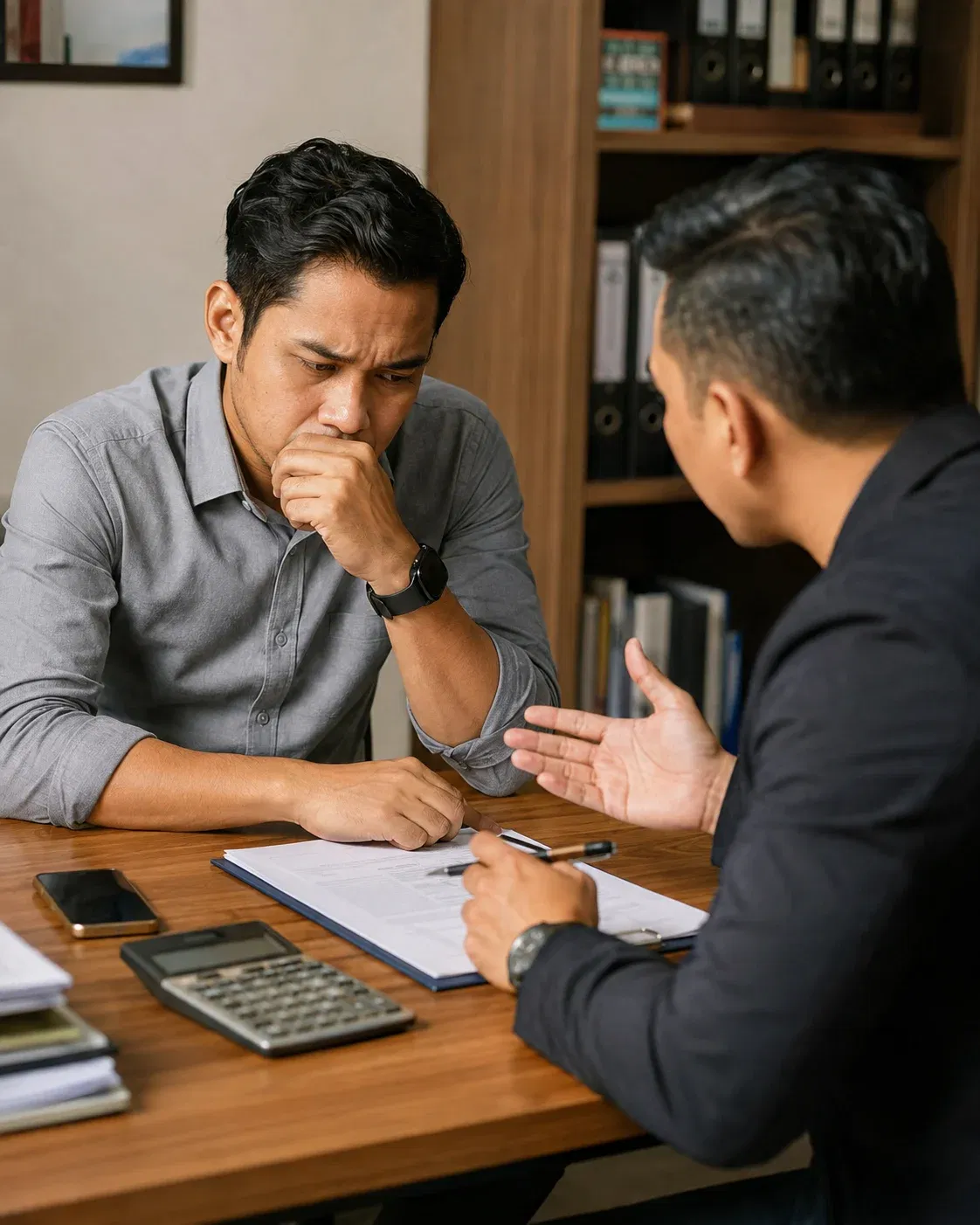 wk tense office discussion over documents