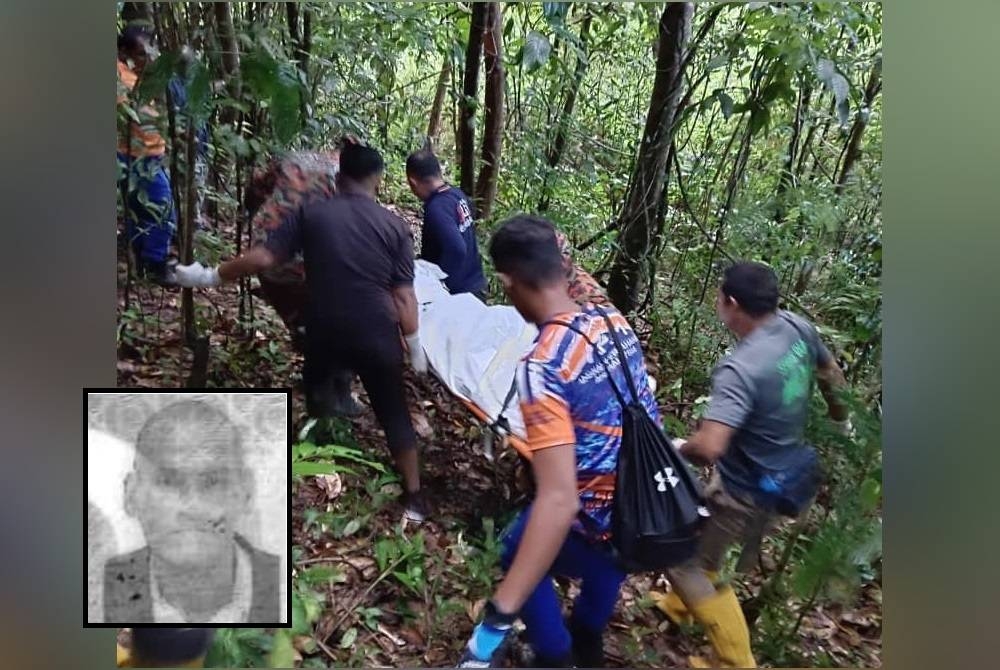 People carry the body of a man who was found dead hanging from a dokong tree