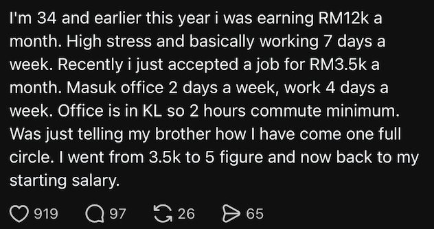 34yo M’sian Takes Pay Cut From RM12K To RM3.5K For A Less Stressful Life