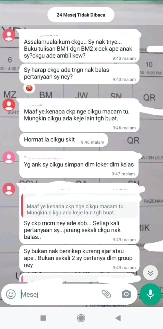 Malaysian mum rude message towards a teacher