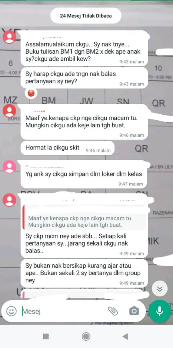 Malaysian mum rude message towards a teacher