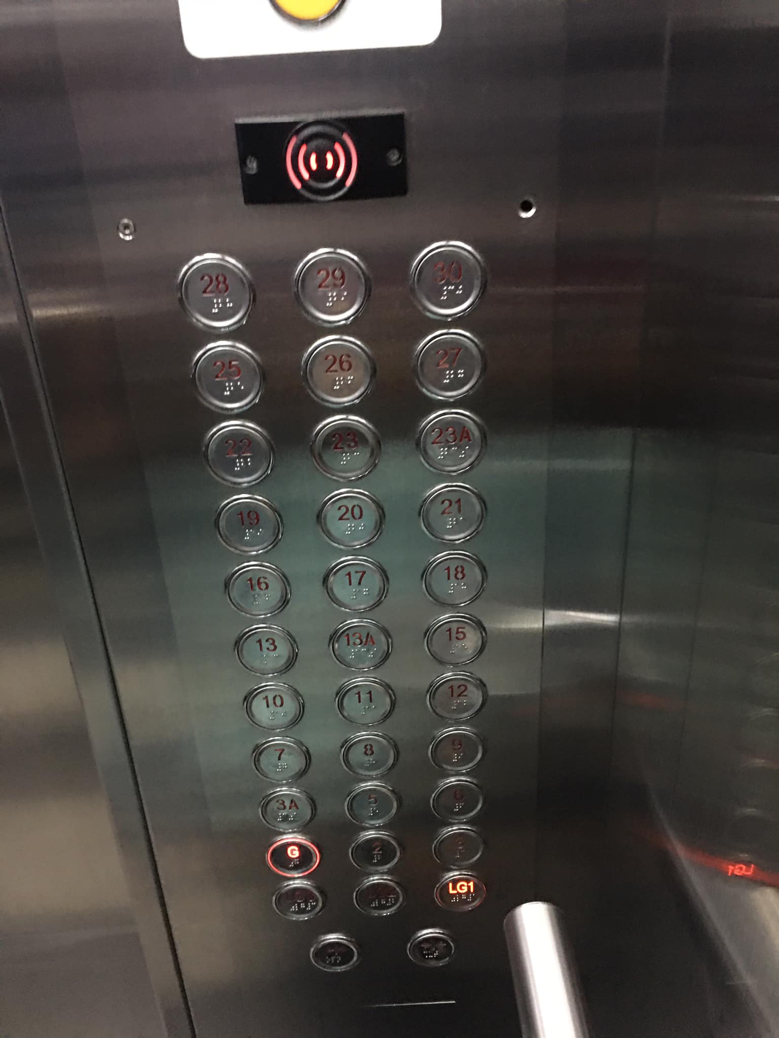 Lift buttons showing certain floors as 3a and 13a