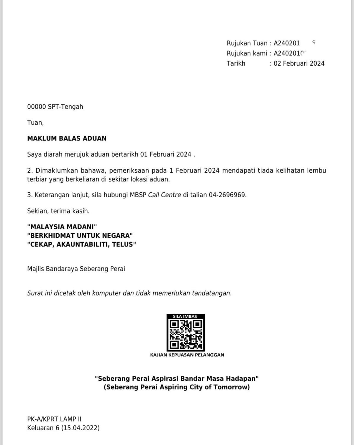 Mbsp's response to cow collision at jalan baru, penang.