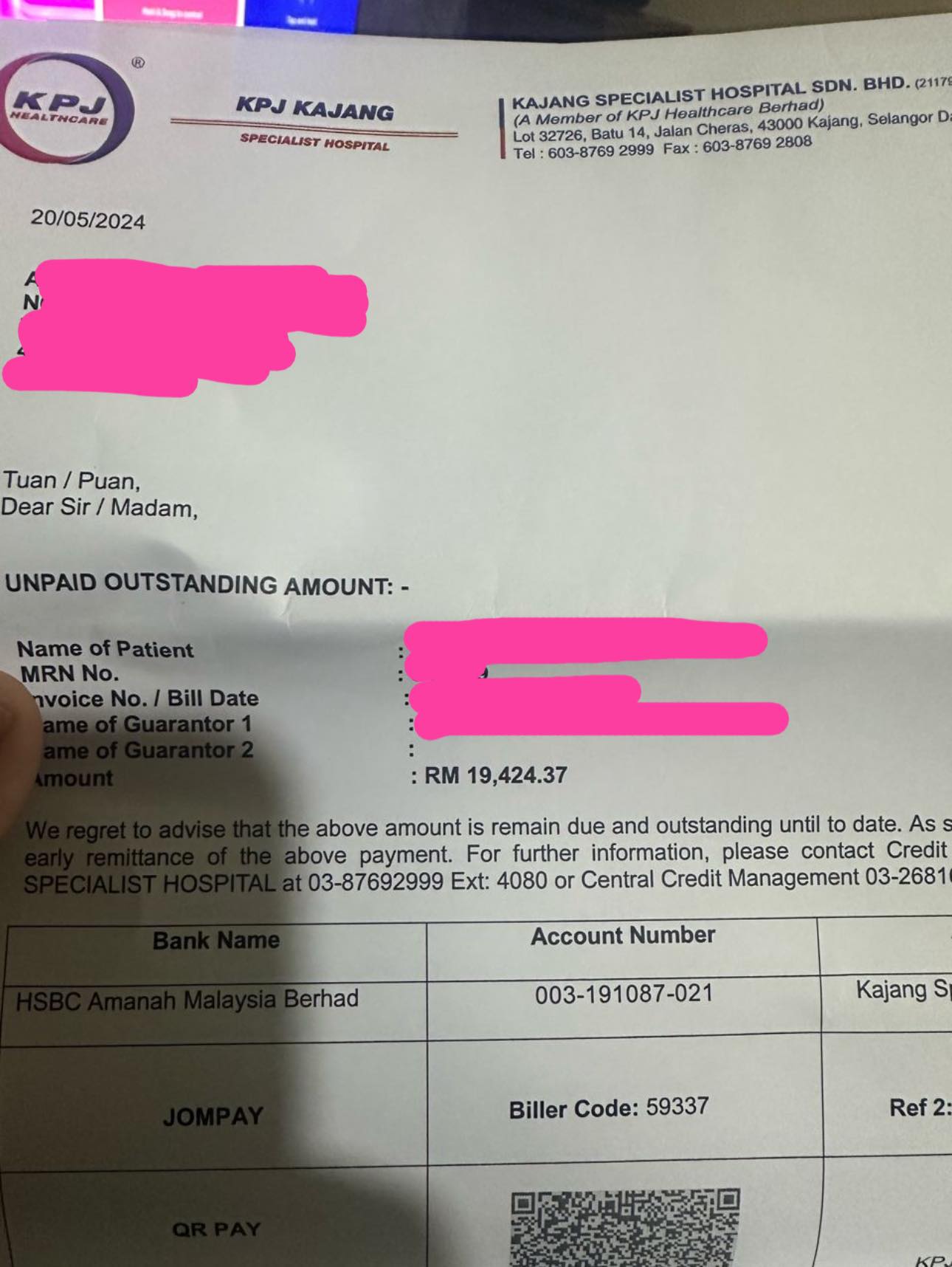 Kpj bill letter