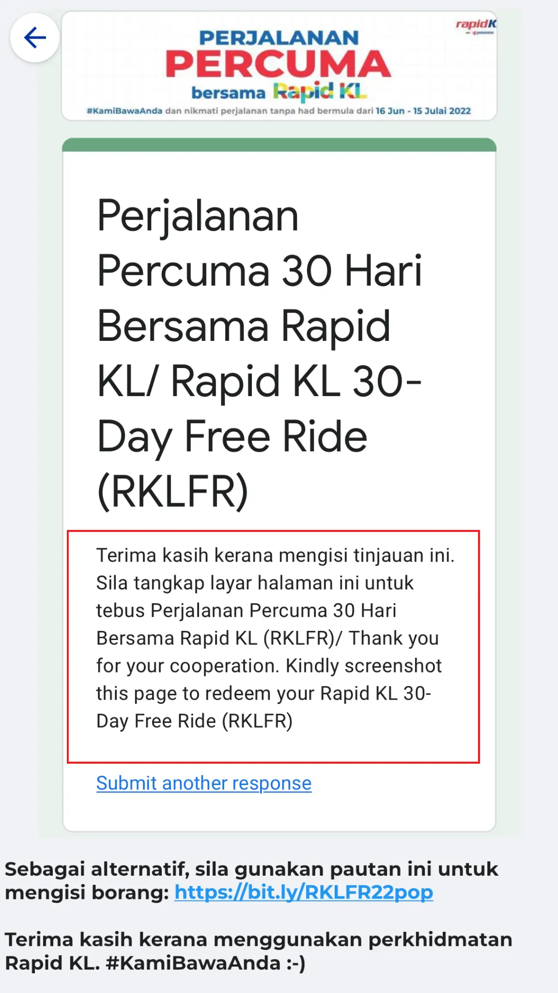 My50 users can claim additional one month free ride in rapidkl