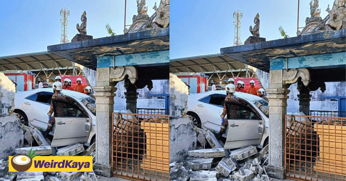 55yo m'sian man dies of heart attack while driving, car loses control & crashes into temple | weirdkaya