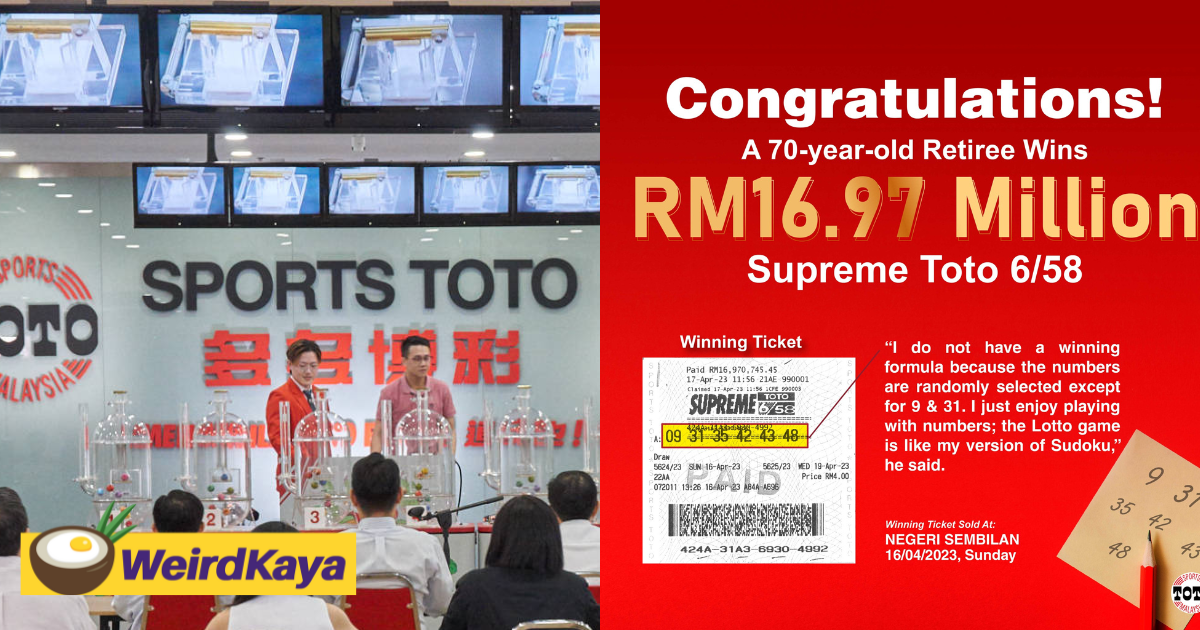 70yo retired m'sian singlehandedly wins rm17mil sports toto jackpot with just rm4 | weirdkaya