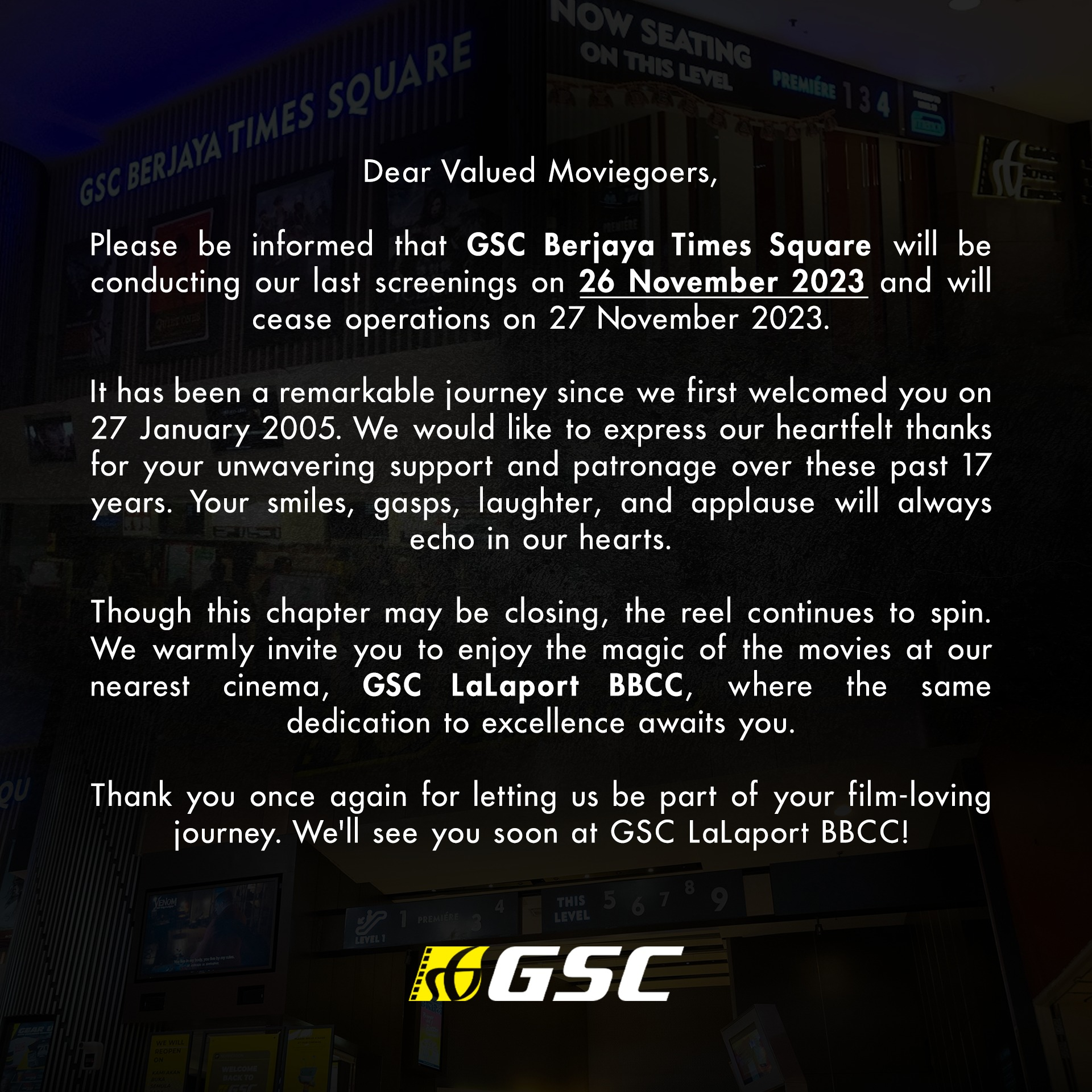 Gsc berjaya times square announces shutdown after 17 years, sparks netizens' memories | weirdkaya