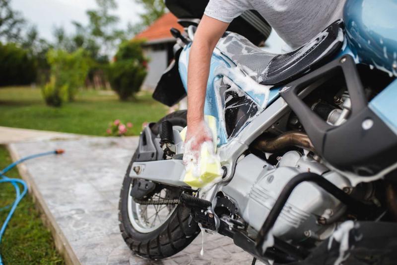 Motorcycle being washed