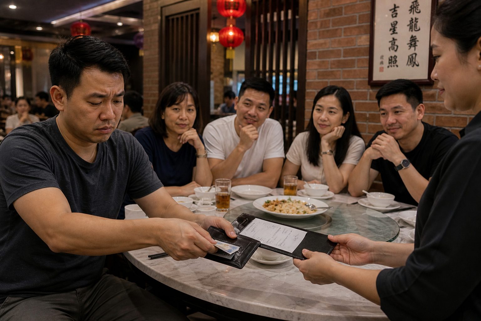 AI image of man paying family's meal