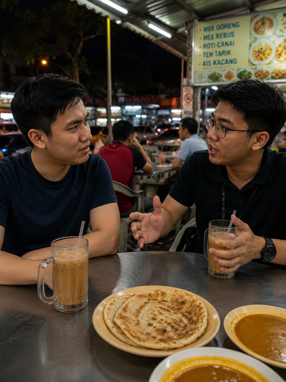 AI image of man with friend at mamak
