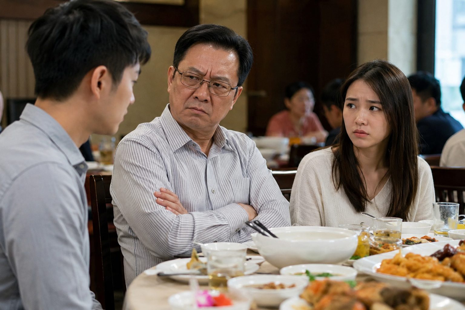AI image of upset man at restaurant