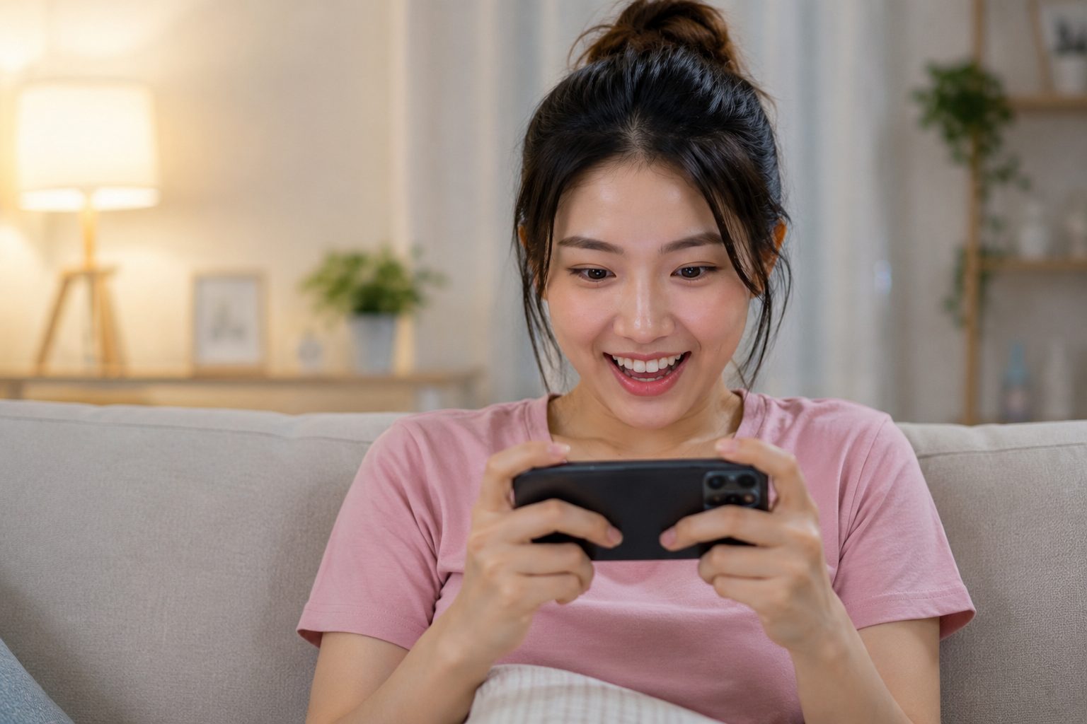 AI image of woman playing phone games
