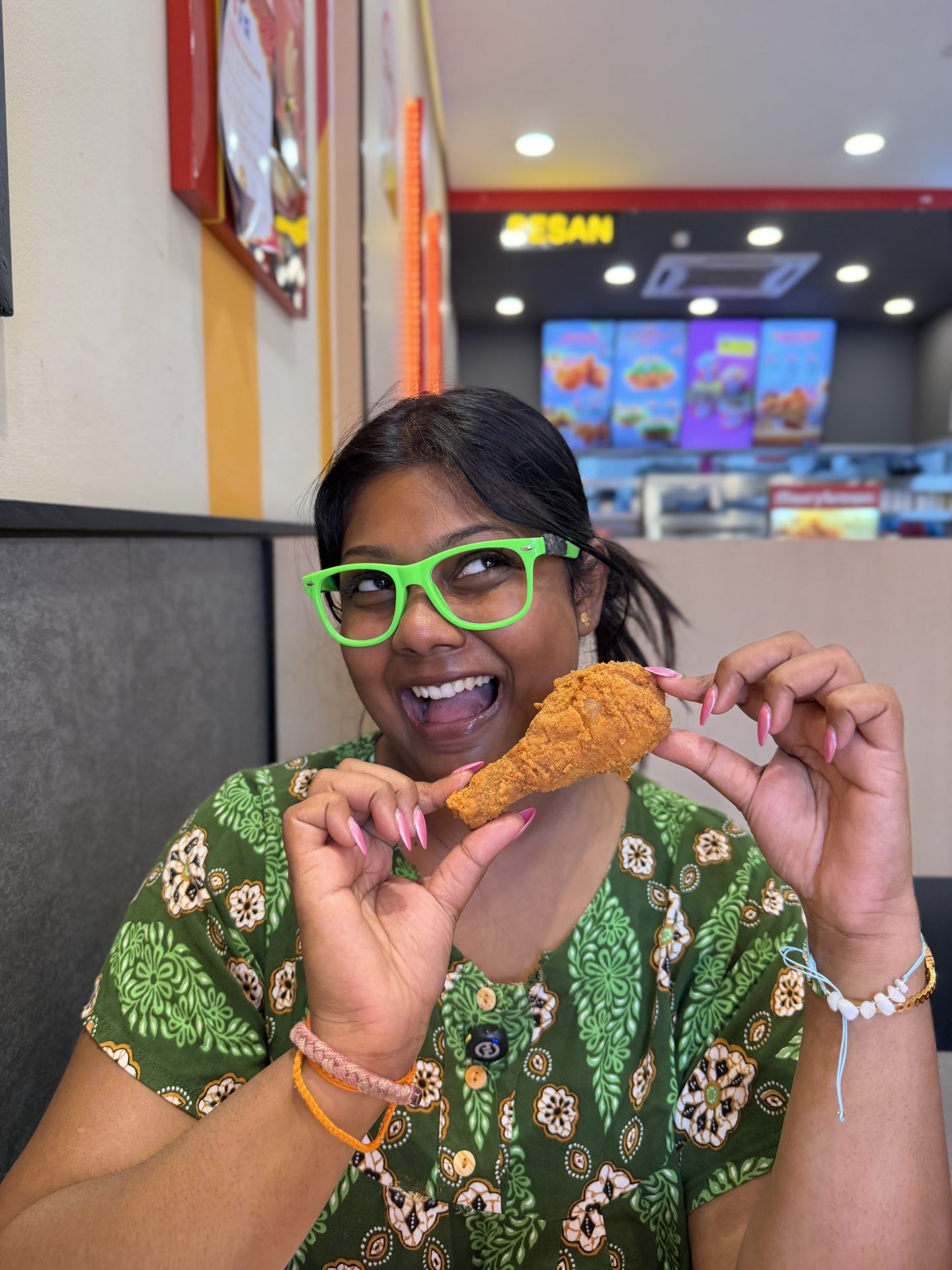 Amma enjoying Marrybrown chicken