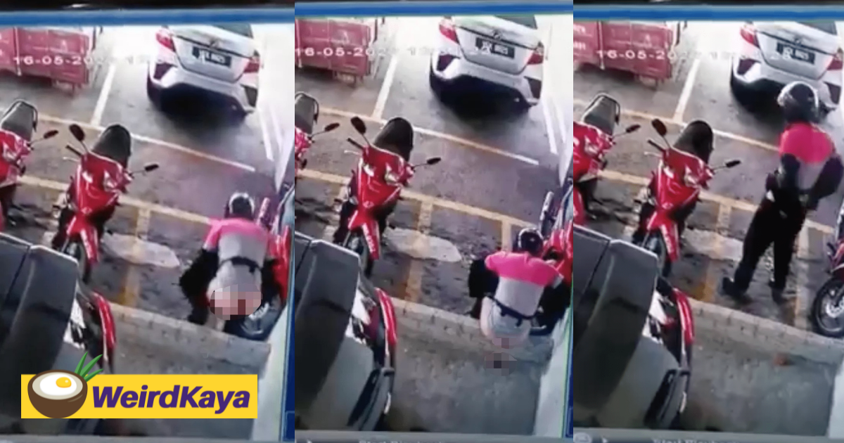 Delivery rider caught taking a sh*t at parking lot as he was unable to find a toilet | weirdkaya