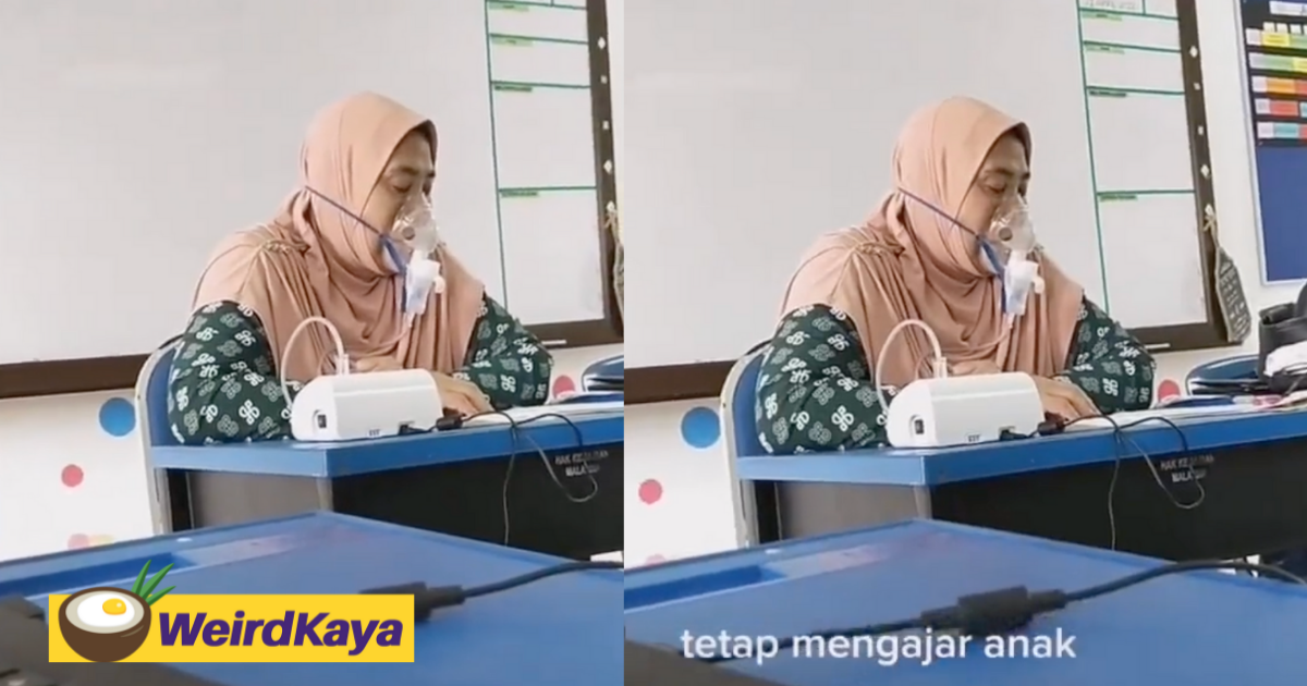 Despite breathing difficulties, dedicated Johorean teacher continues teaching while wearing an oxygen mask