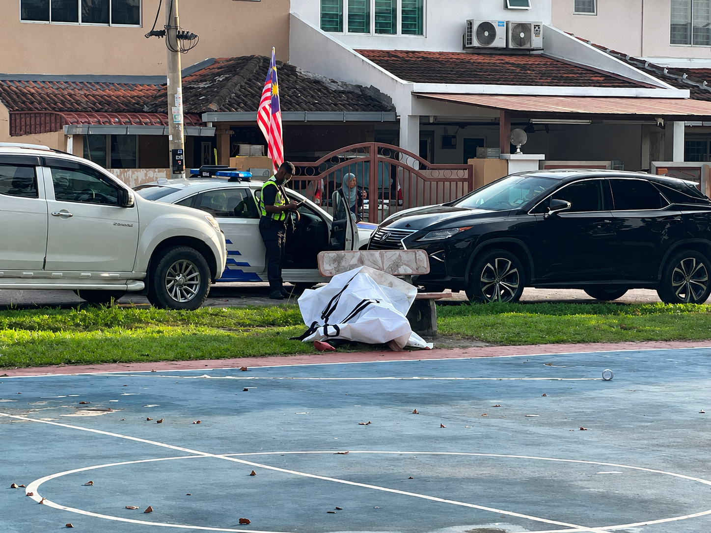 Dumped body on stone bench (3)