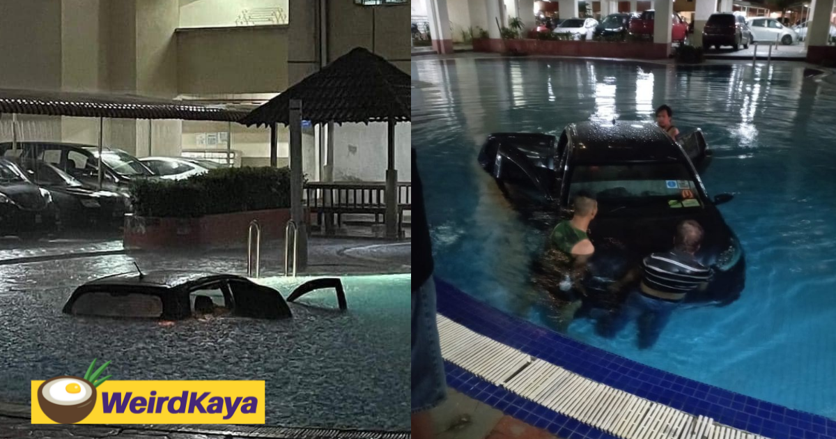 E-hailing driver accidentally plunges his car into kl condo swimming pool due to poor visibility