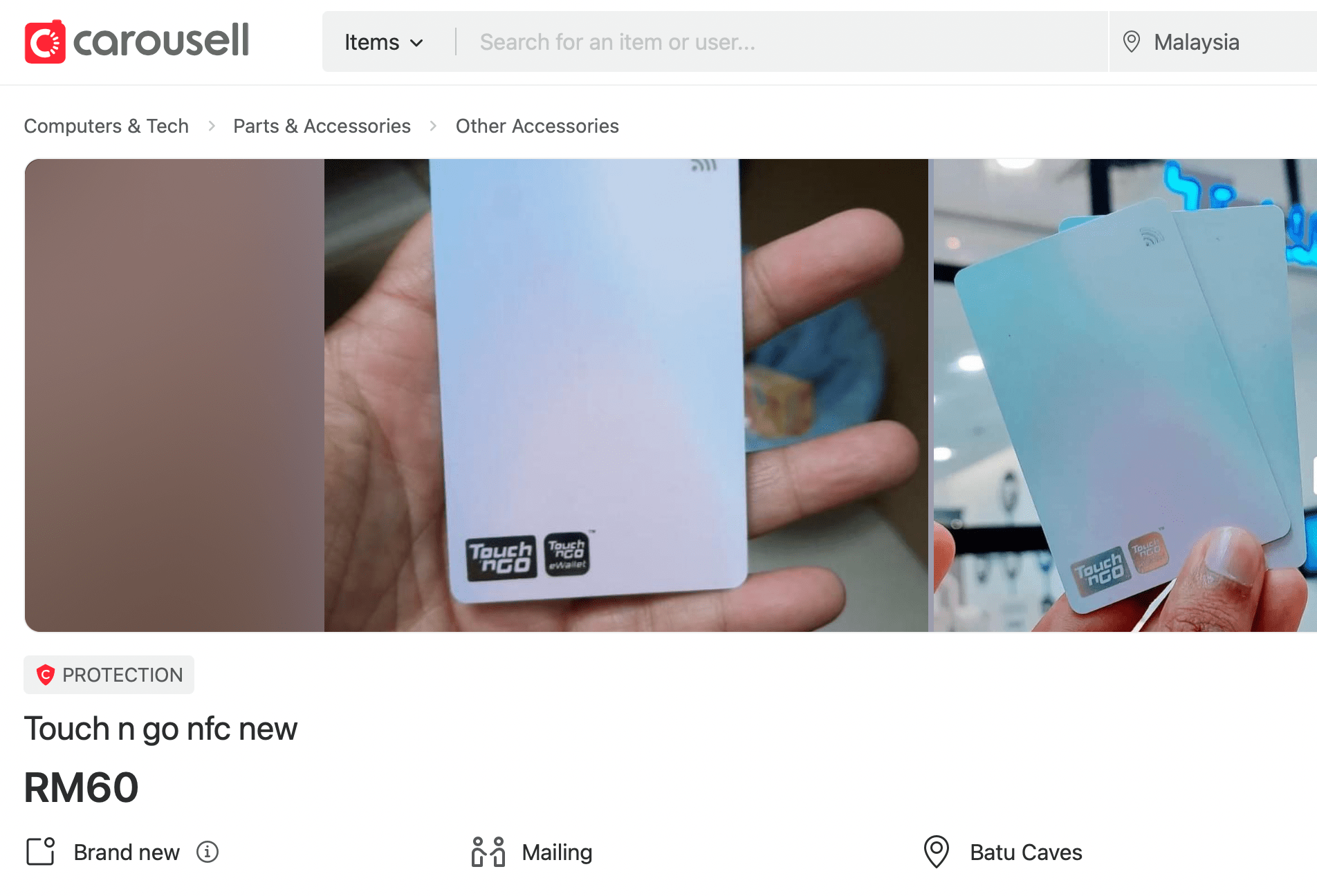 Enhanced touch 'n go card resold on shopee & carousell for rm65, 6 times higher than original price 01