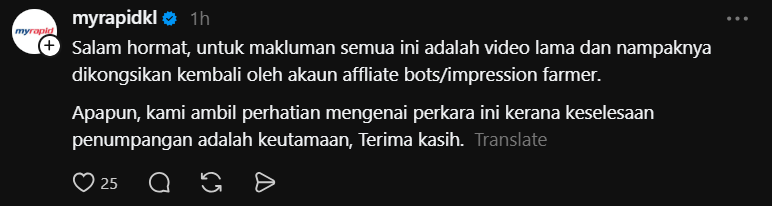 'All For The Likes' — RapidKL Responds To Viral Clip Showing Foreigner Using LRT Token As 'Toothpick' comment 4