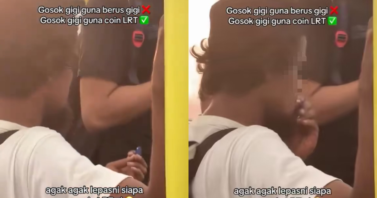 Foreigner uses LRT token as toothpick