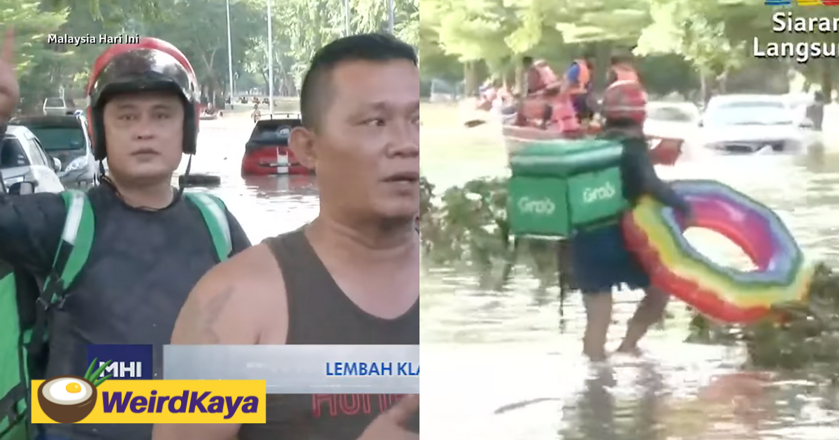 [video] grab delivery abang brightens everyone's day with his smile and rainbow float tube on live tv | weirdkaya