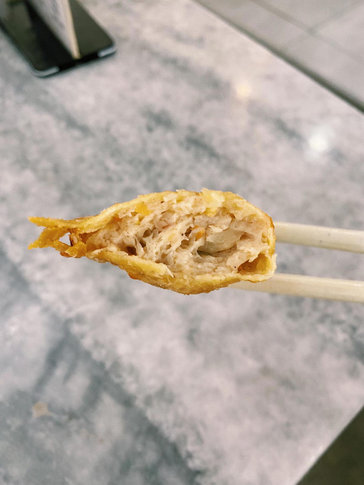 Inside of fried sui kau