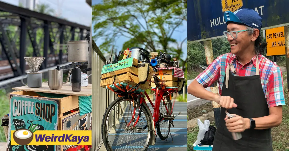 M'sian cyclist sets up a pop up café on his bicycle | weirdkaya