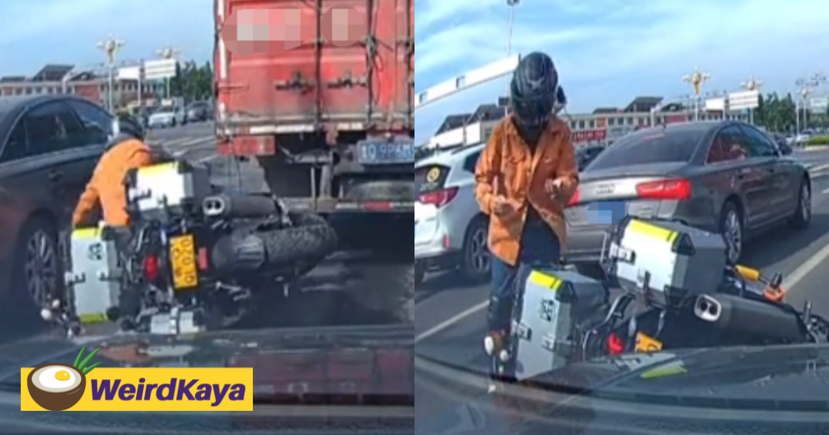 Biker knocked down by car, doesn't retaliate upon discovering that his gf did it | weirdkaya