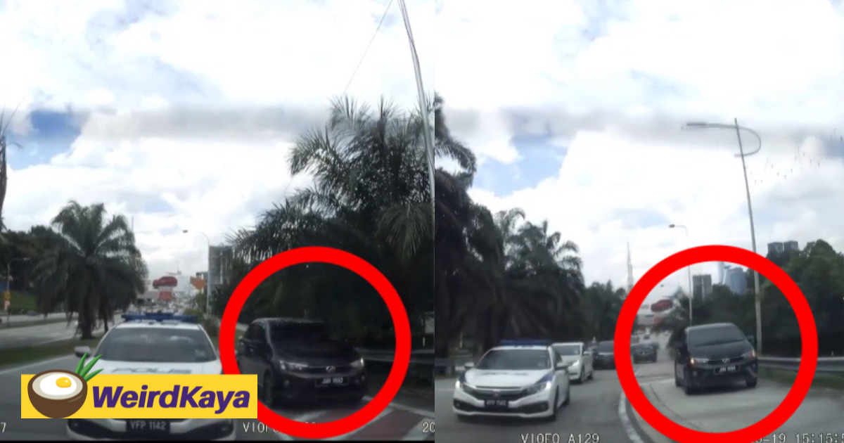 Lane-cutting perodua bezza feigns breakdown by driving up the curb to avoid police action | weirdkaya