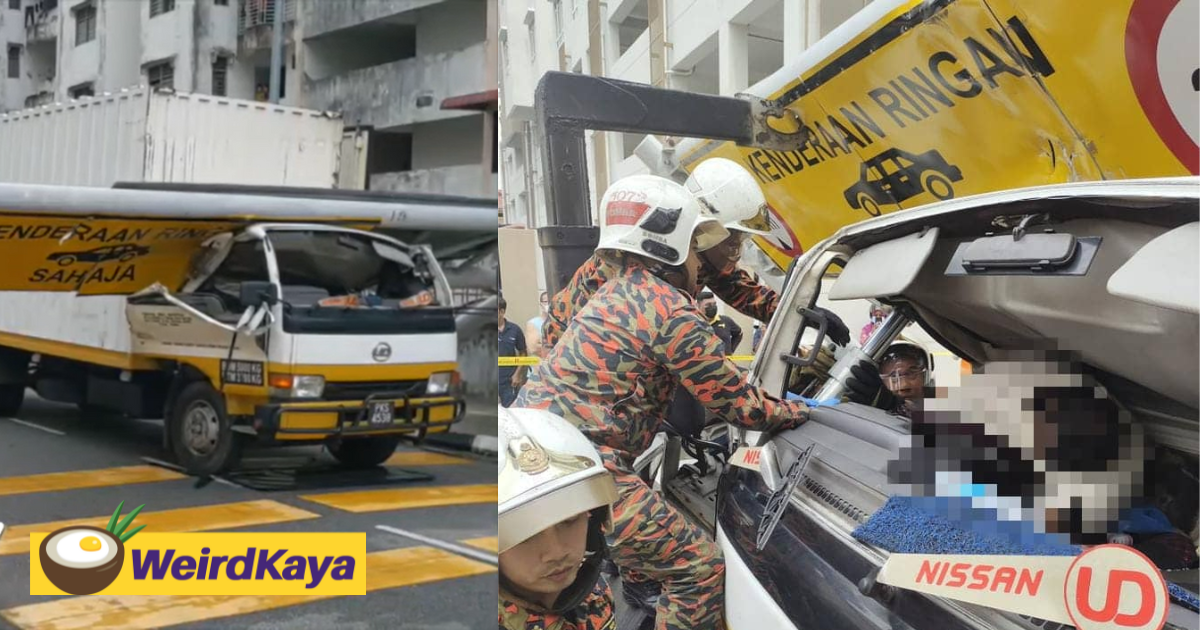Penang lorry driver crushed to death after colliding into road sign, causing it to fall on him | weirdkaya