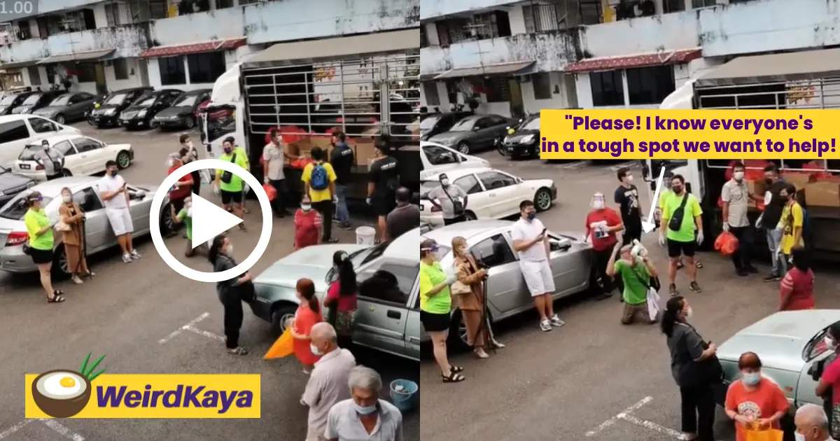 [video] volunteer pleads with the public to not scuffle for supplies on his knees | weirdkaya