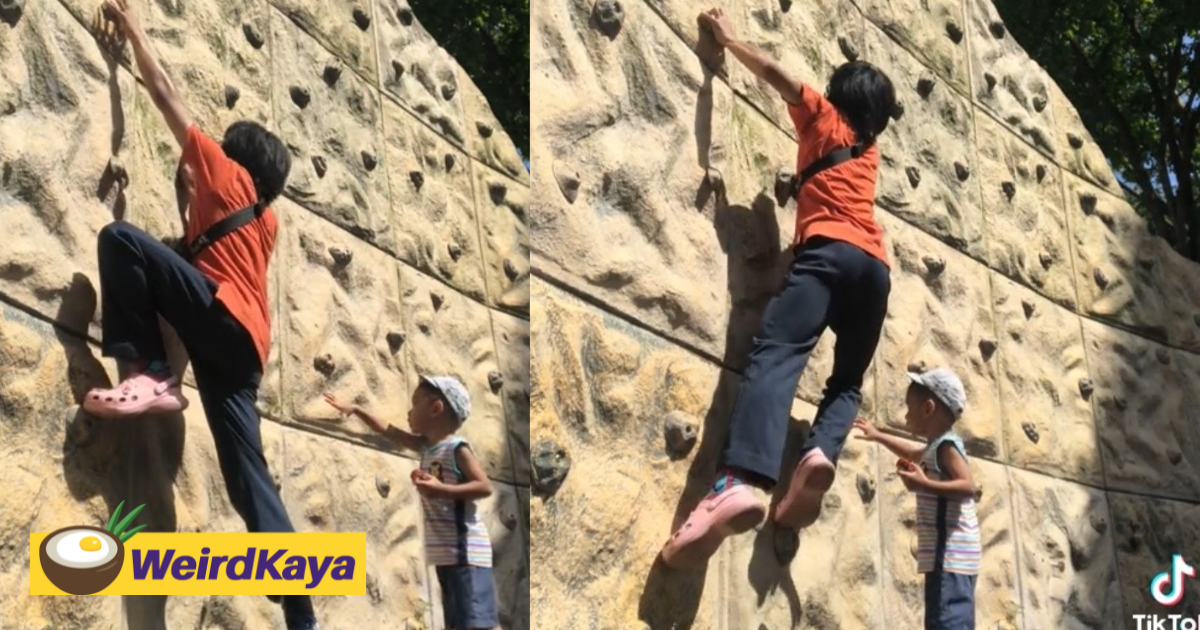 [video] young boy's cute way of showing concern for uncle doing rock climbing is sure to make you go 'awww' | weirdkaya