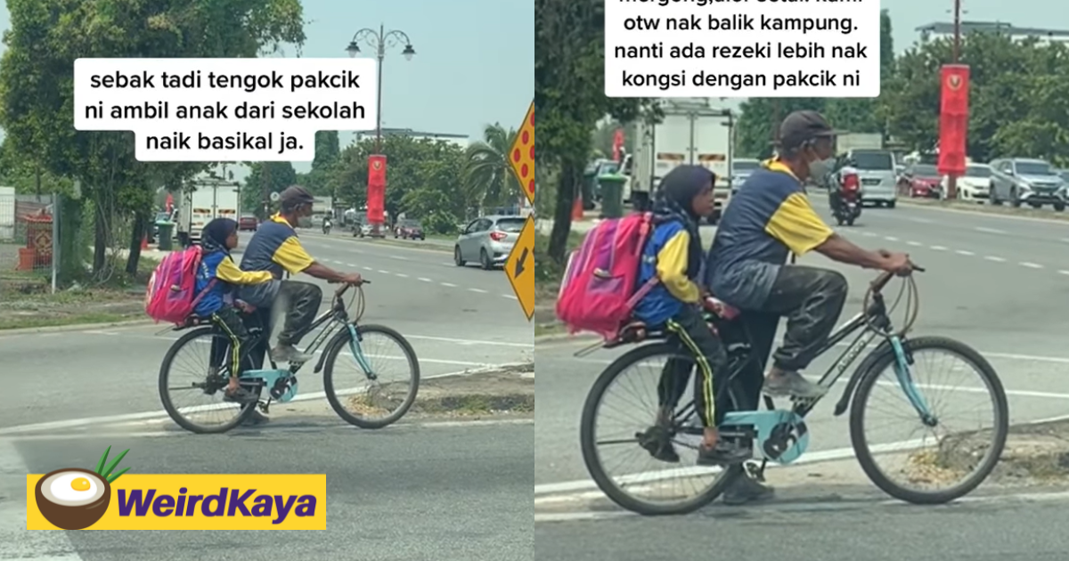 [video] netizens saddened by pakcik sending grandkid to school with his bicycle | weirdkaya