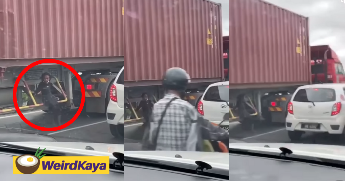 [video] footage of kid sitting on the railings of container truck shocks netizens | weirdkaya