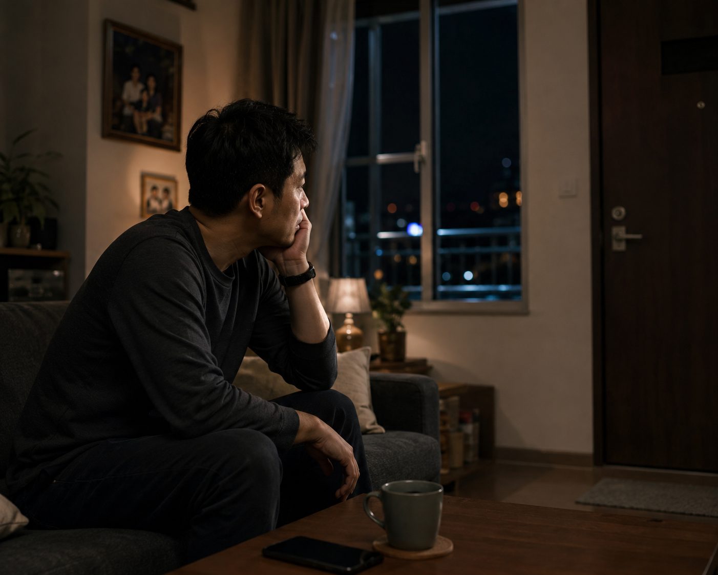 Man waiting for wife to come home