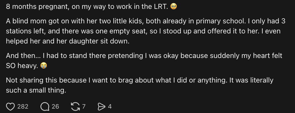 M’sian Mum, Who's 8 Months Pregnant, Gives Up LRT Seat To Blind Mum & Her 2 Kids