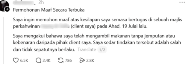M'sian Photographer Apologises, Pays Couple RM500 For Eating Food At Reception Without Permission