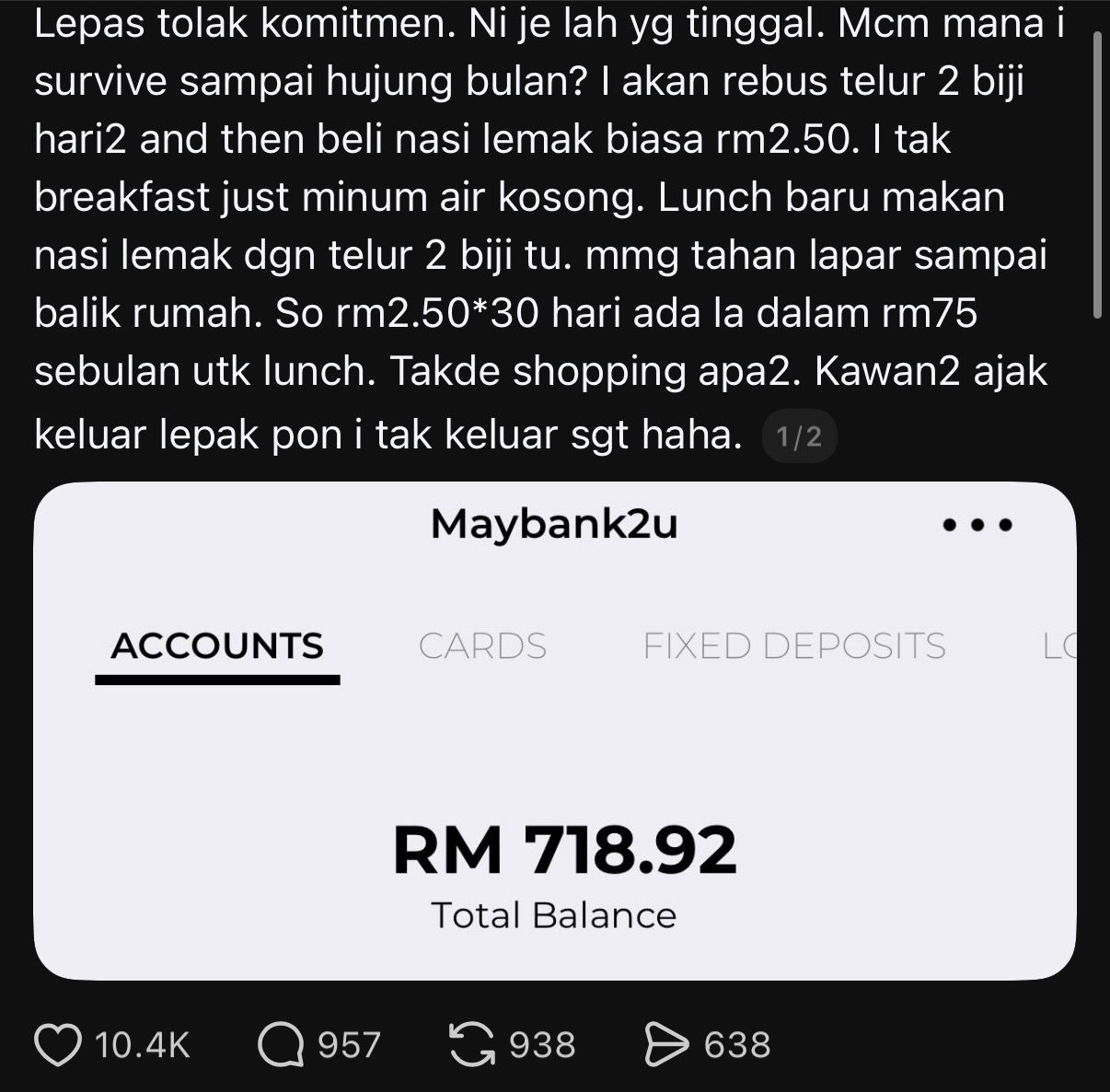 M’sian Woman Survives On RM2.50 Nasi Lemak Daily After Being Left With RM718 For The Month