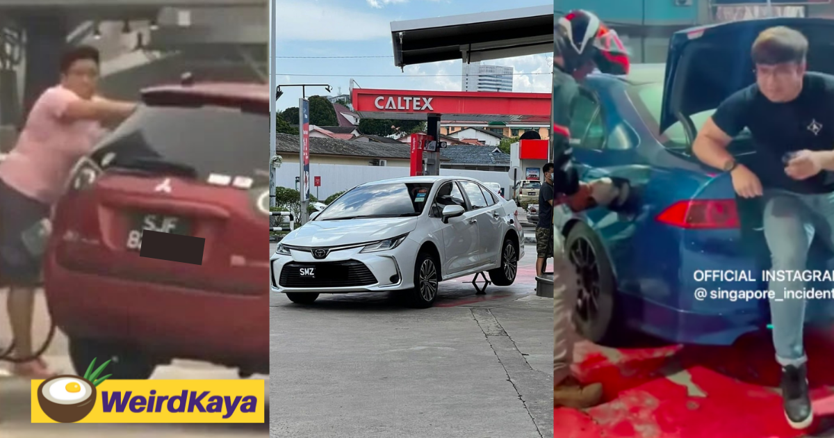 [photos] see how singaporeans are pumping petrol in creative and weird ways as the my-sg border reopens | weirdkaya