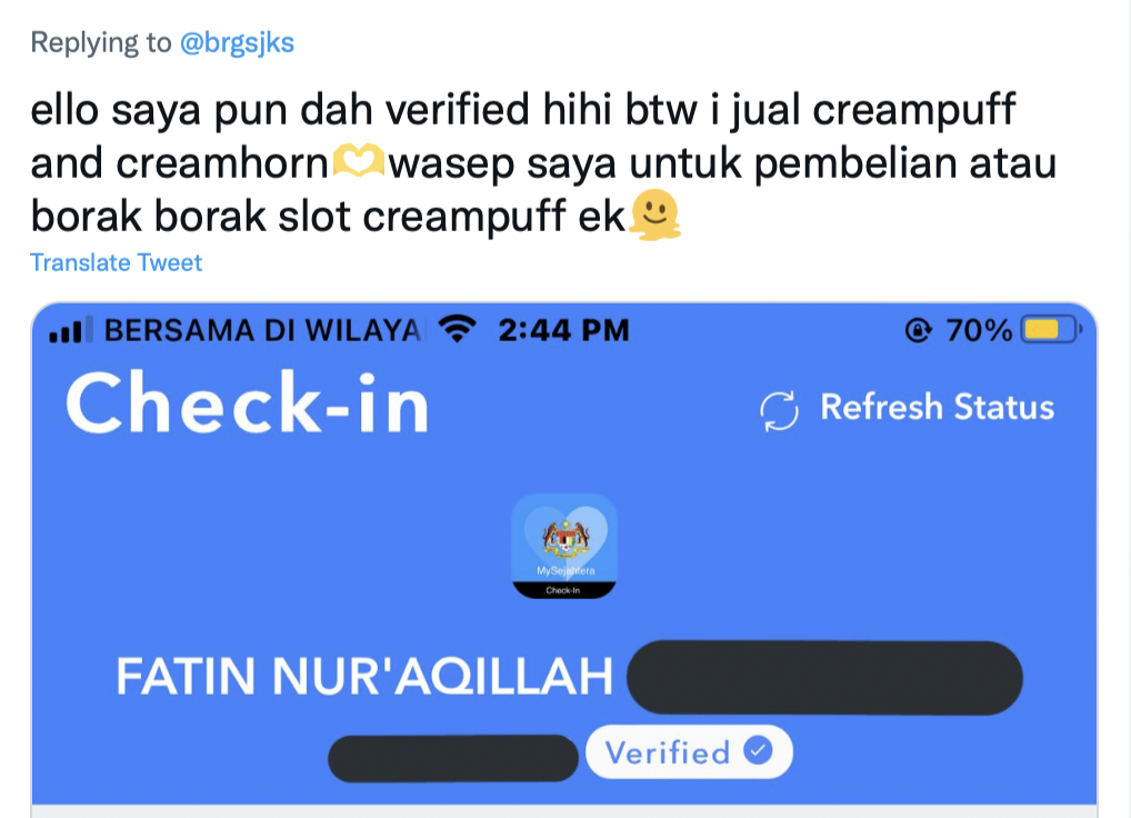 Mysejahtera blue tick verification comment 01