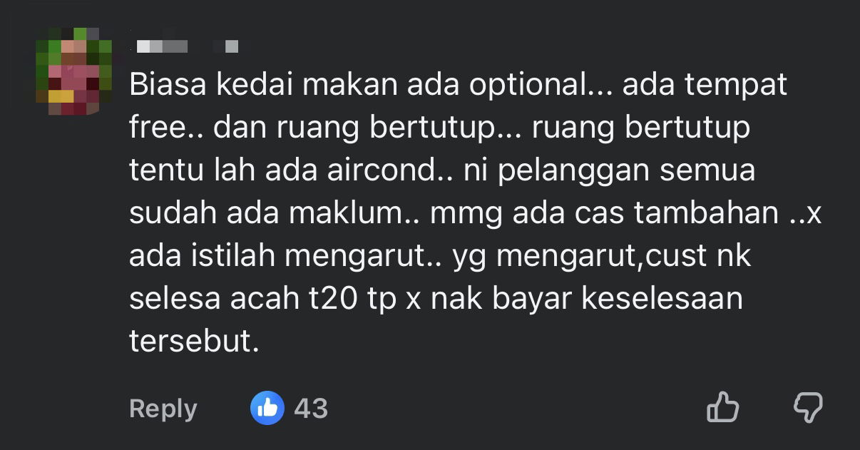 M'sian Woman Shocked After Being Charged RM100 For Aircond At Restaurant comment 4