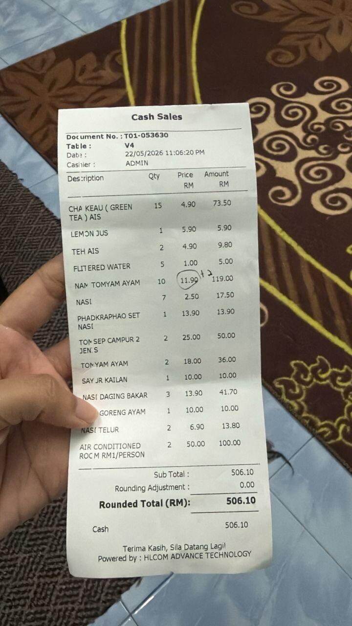 Receipt for RM100 air-conditioning