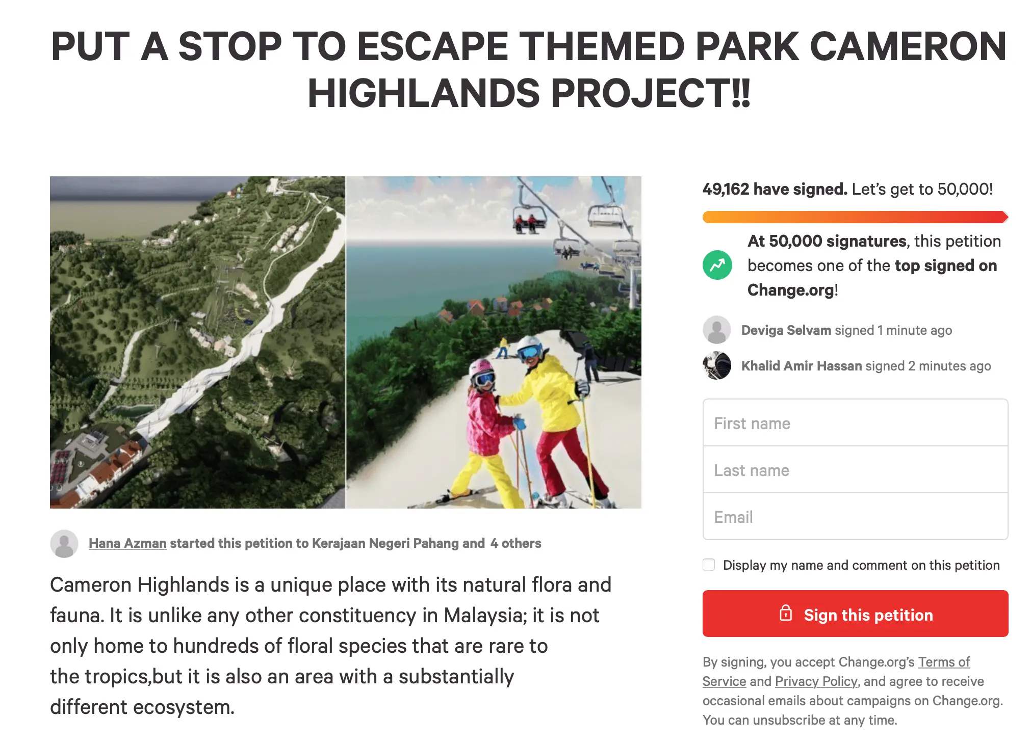 Almost 50,000 signatures collected in protest against the cameron highlands escape project | weirdkaya