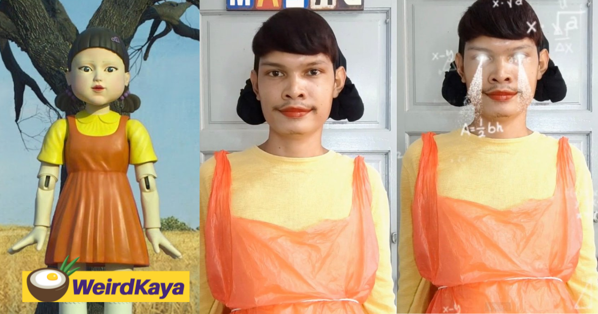 Creative m'sian's recreation of the 'red light, green light' doll from 'squid game' wows many | weirdkaya