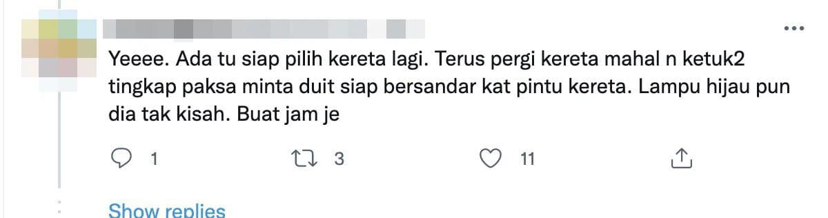 Twitter comment traffic light beggar choose car