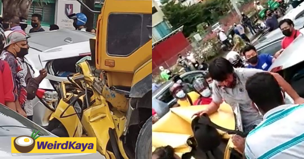 Driver miraculously survives car-crushing accident which saw his Myvi reduced to rubble